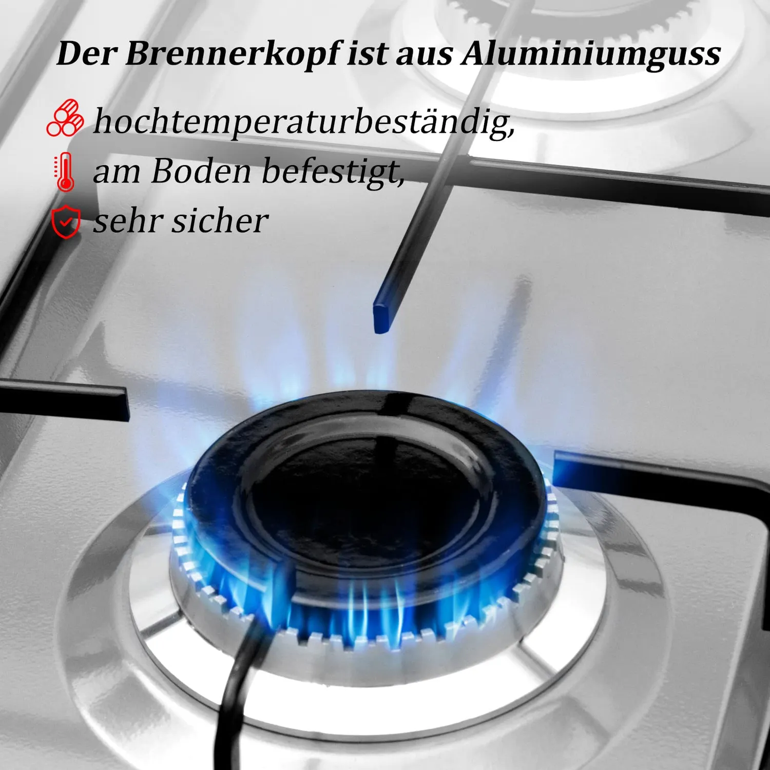 Homelux Gaskocher 6,2 kW 4-flammig Grau mit Deckel 52x49 cm