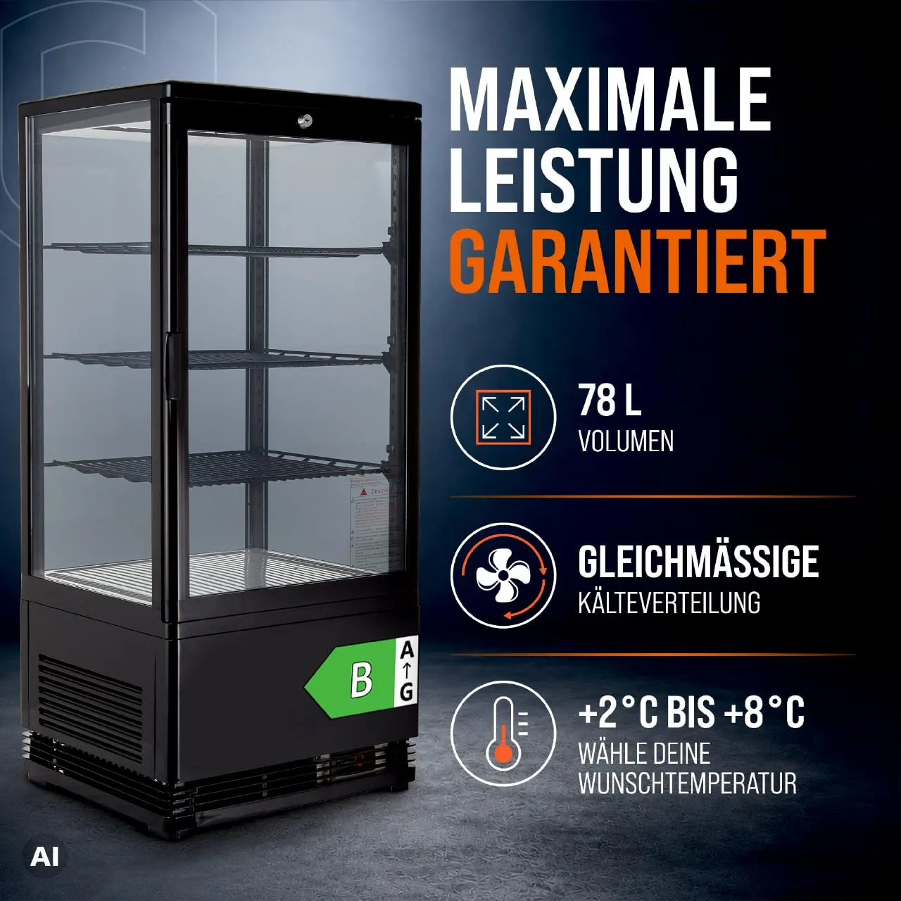 GastroHero KV-78S Kühlvitrine 78 L Schwarz