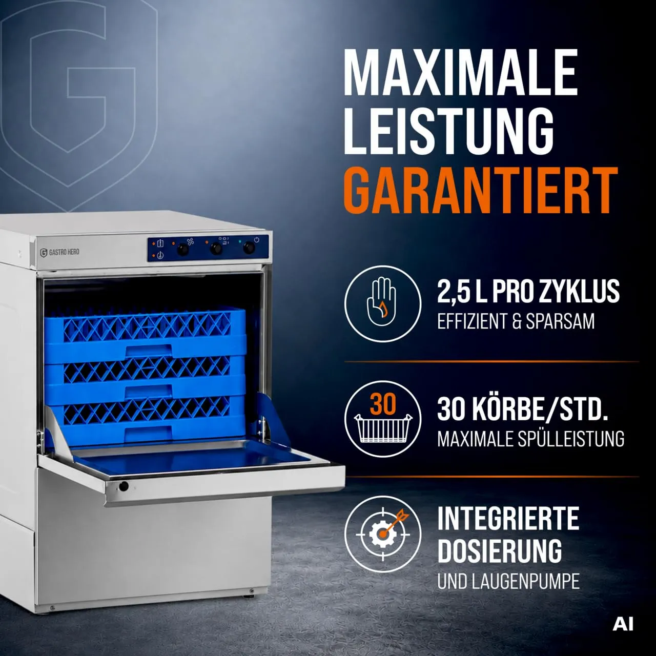 GastroHero GSME54SL Geschirrspülmaschine 50x50 Edelstahl