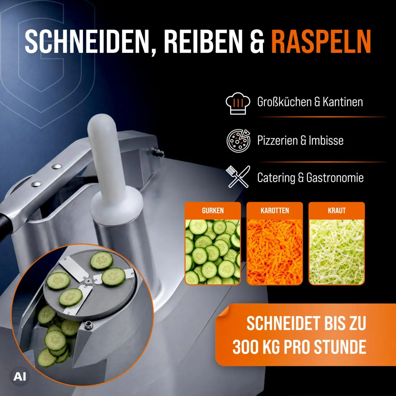 GastroHero GS-ECOS5 Gemüseschneider 300 kg/h 5 Scheiben