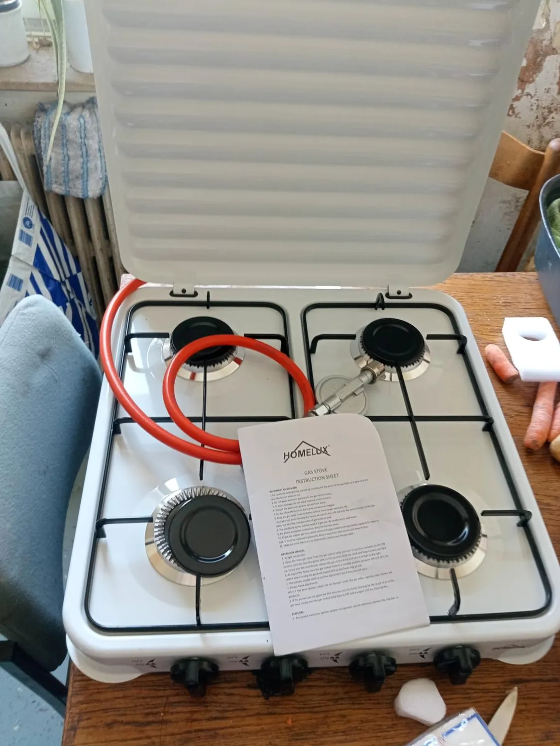 HOMELUX Campingkocher 4-flammig Gaskocher 6,2kW weiß mit Schlauch