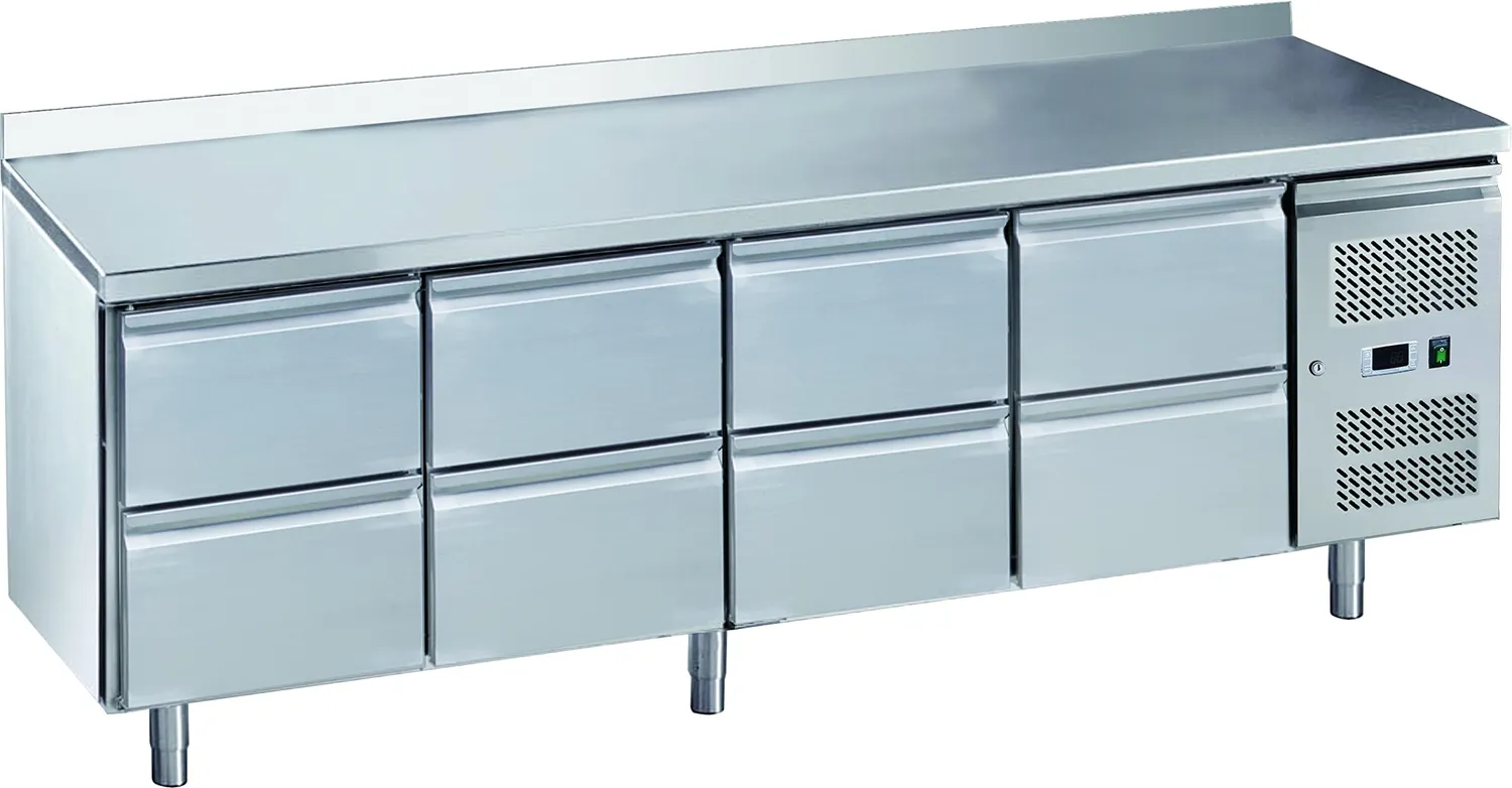 GastroHero ECO 0/8 Kühltisch Aufkantung 8 Schubladen GN 1/1