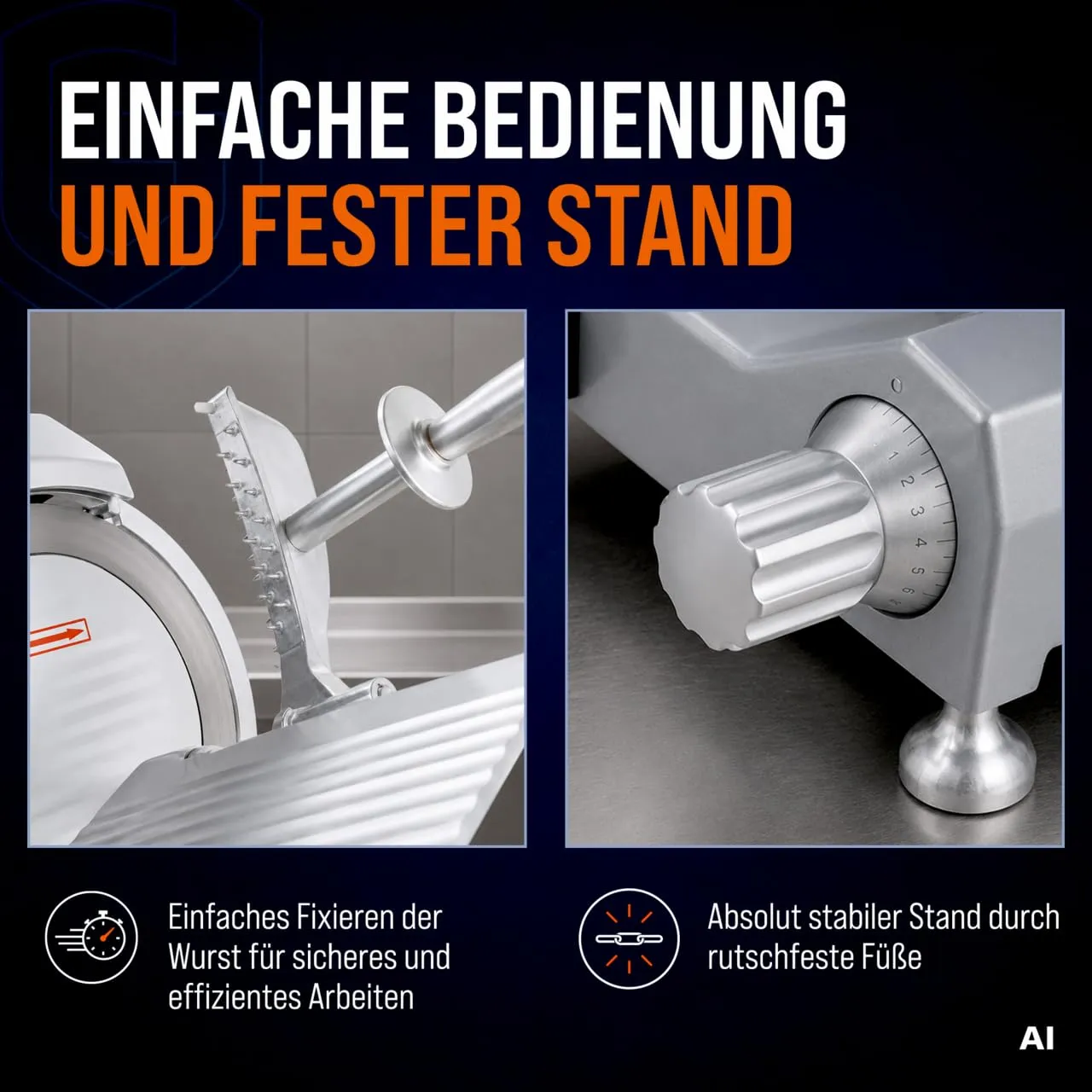 GastroHero ASM300 Aufschnittmaschine 300 mm Aluminium
