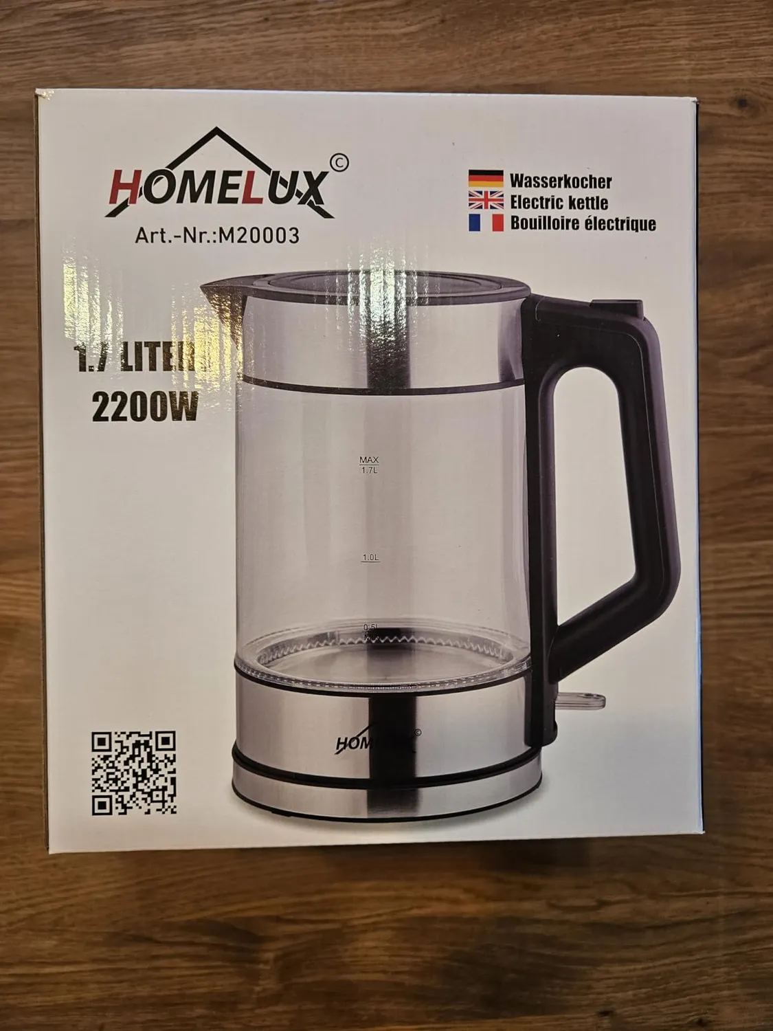 HOMELUX Wasserkocher Glas 1,7L mit LED-Beleuchtung
