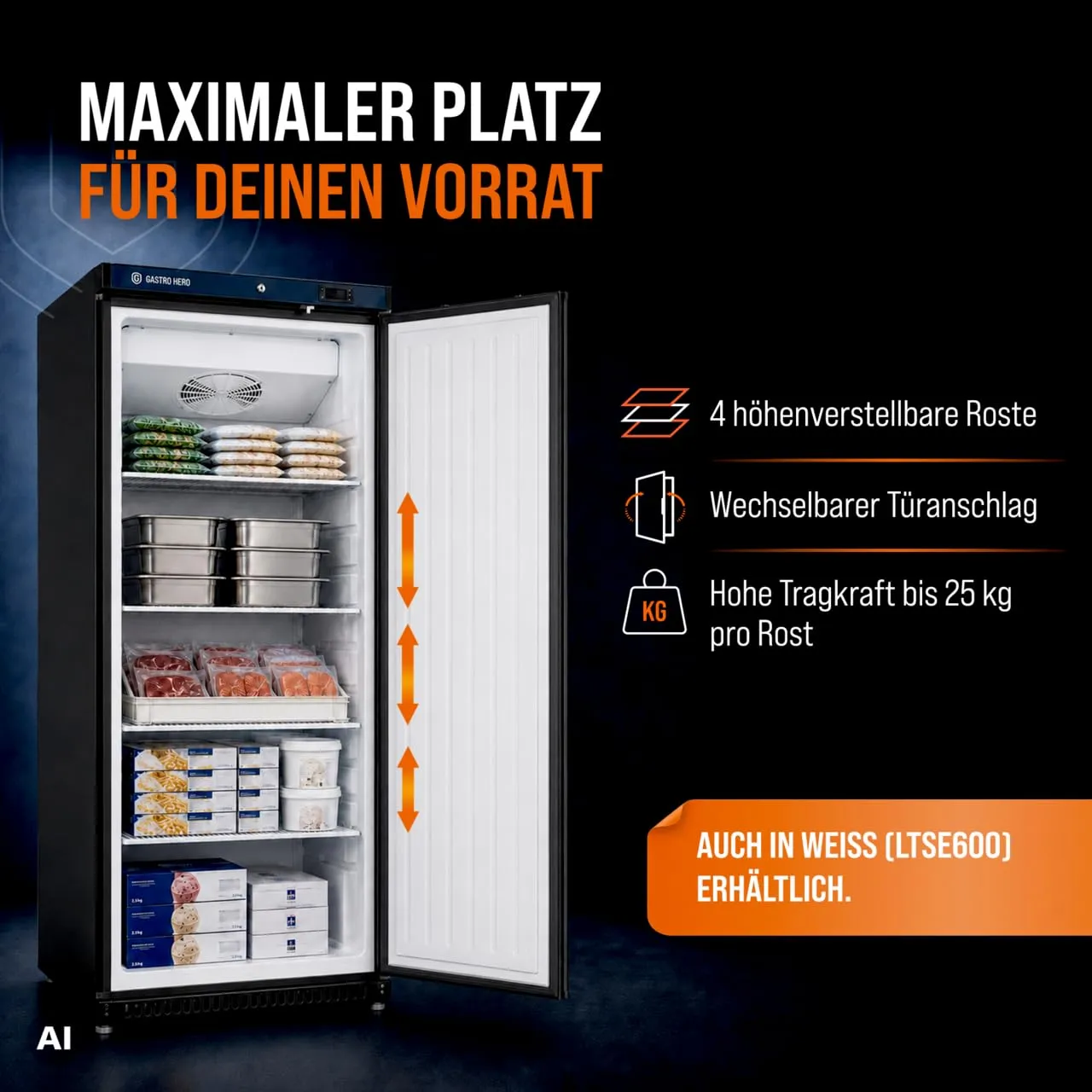 GastroHero ECO LTSE600B Tiefkühlschrank 562 L schwarz