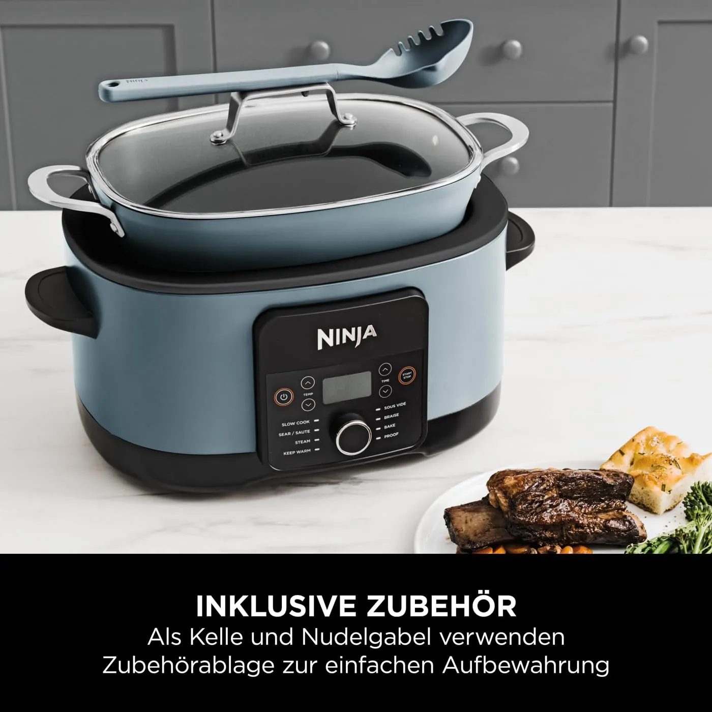 Ninja Foodi PossibleCooker Multikocher 8 L meersalzgrau 8-in-1