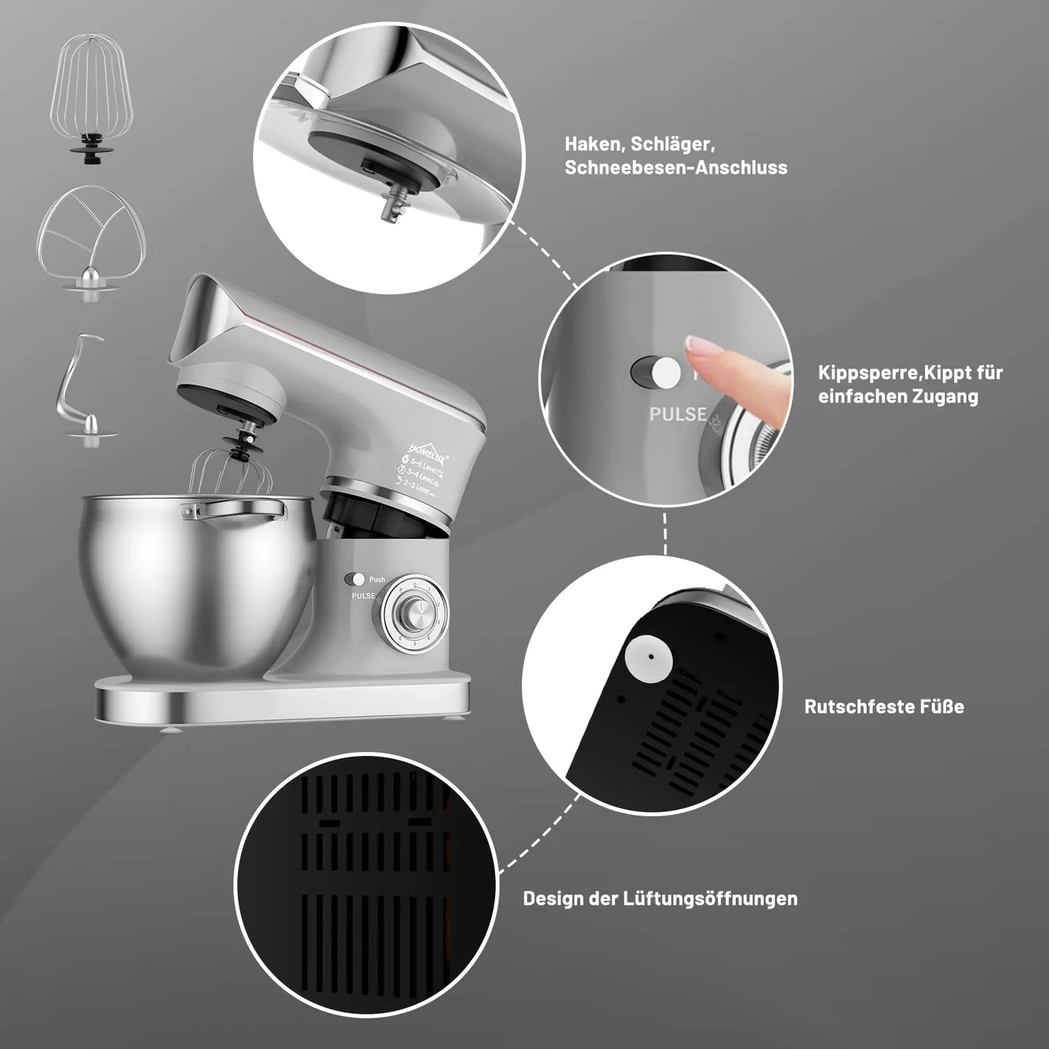 Homelux 626 Silver Küchenmaschine 10 L 2000 W
