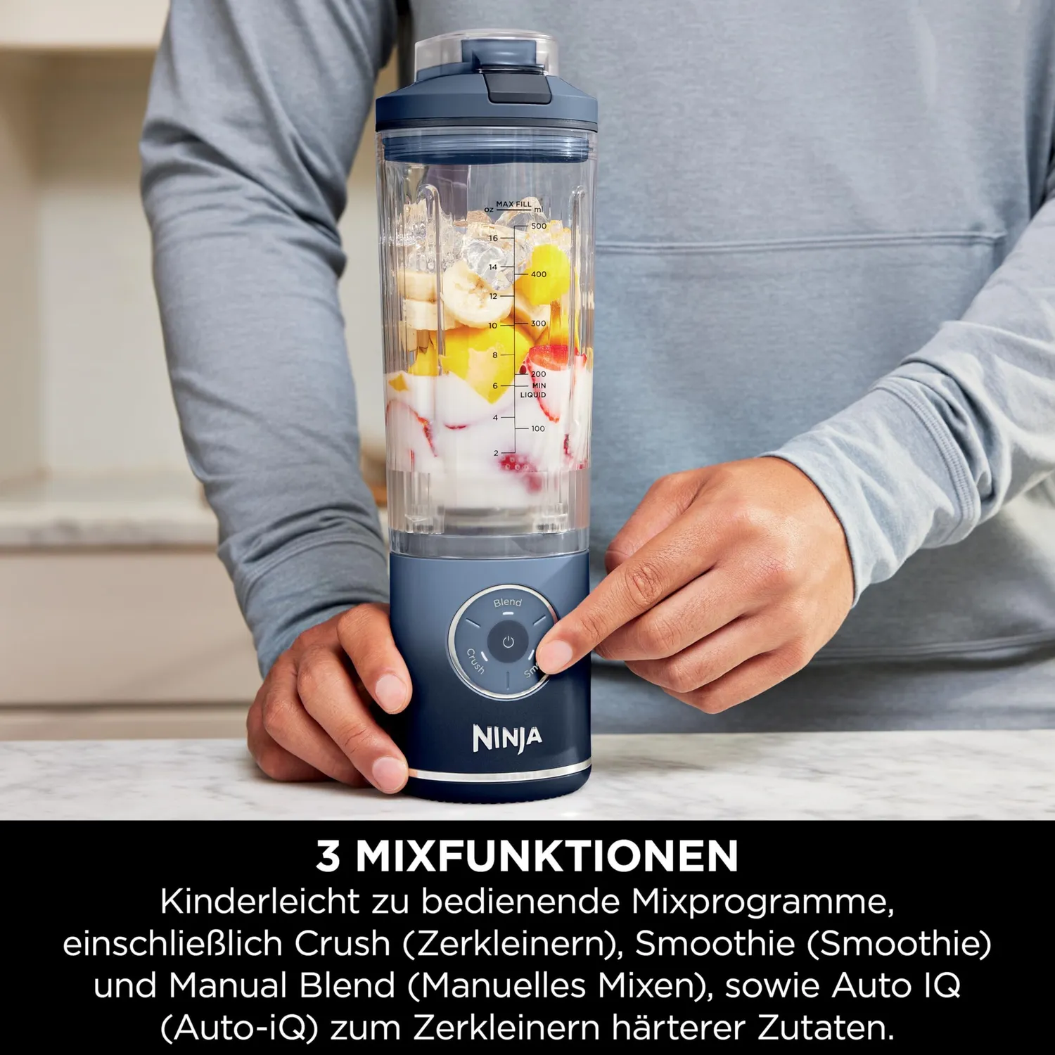 Ninja Blast Max Mixer 570ml Marineblau Akku USB Smoothie Maker