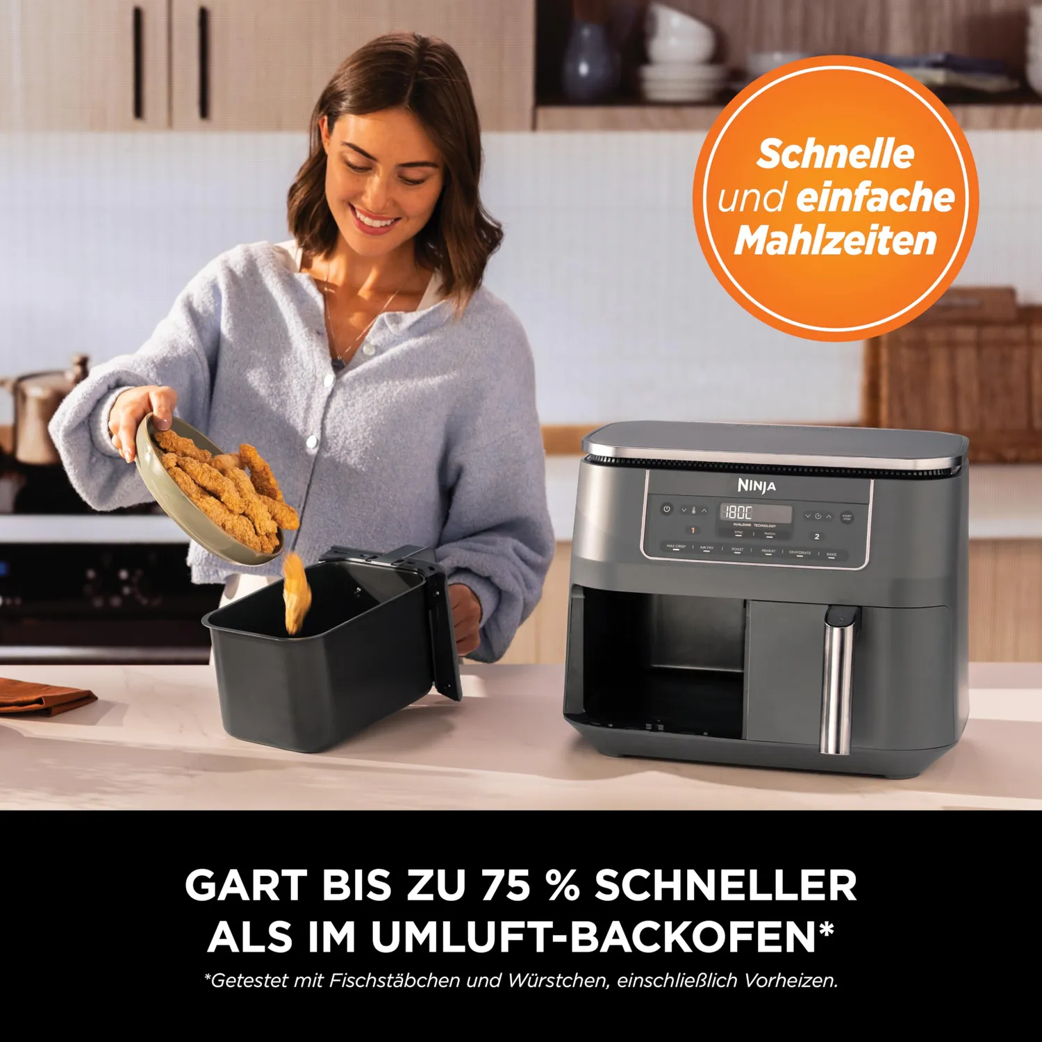 Ninja Dual Zone Heißluftfritteuse 7,6 L Metallic Grau