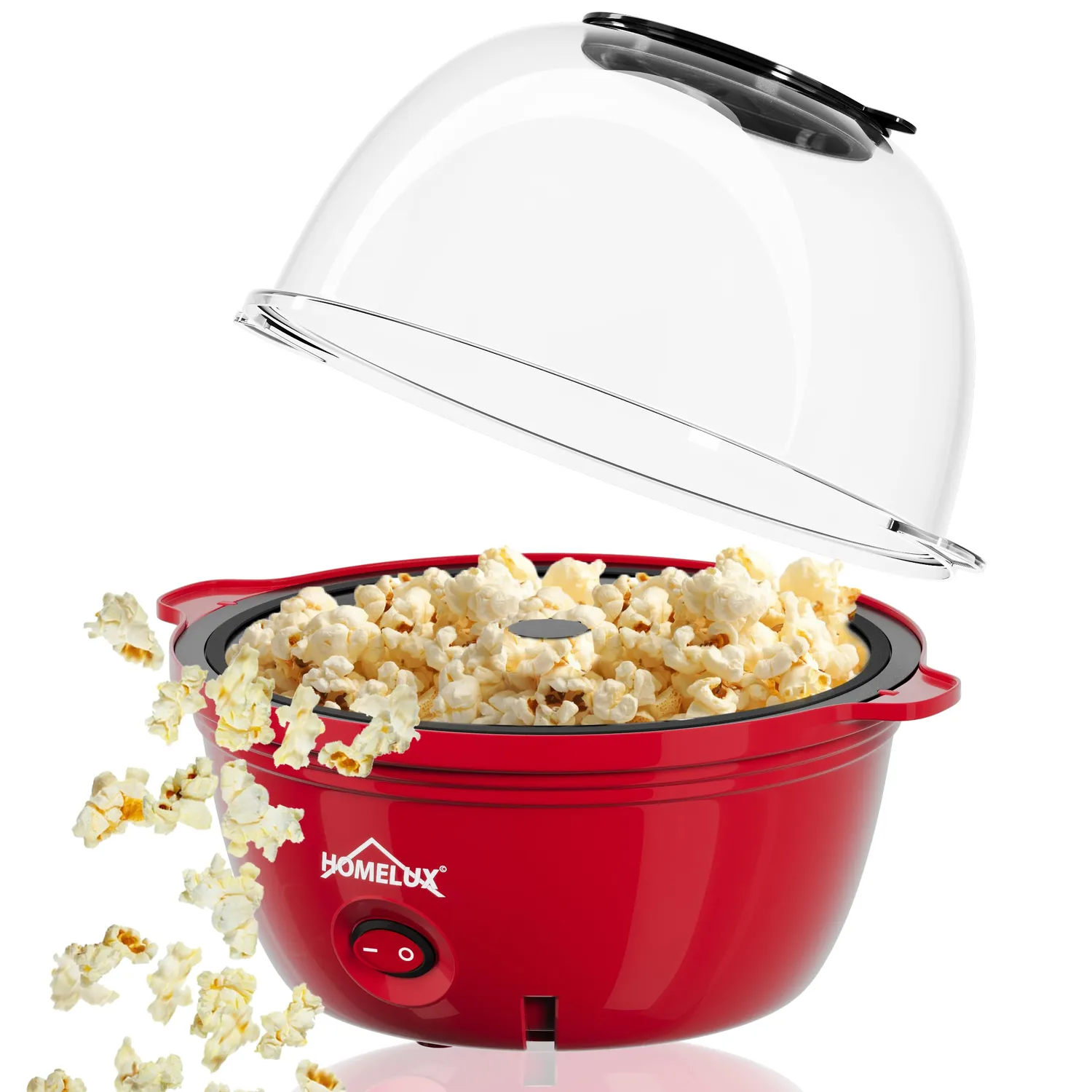 HOMELUX Mini Popcornmaschine 450W 2,5L Antihaft mit Messlöffel