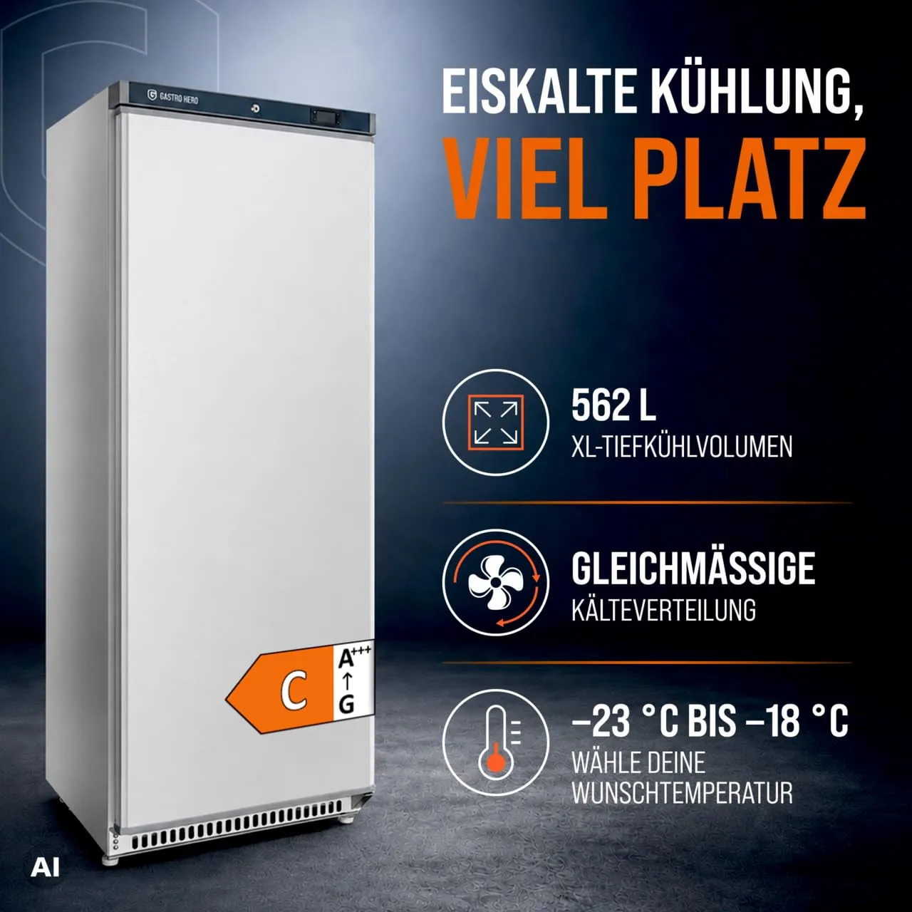 GastroHero LTSE600 Lagertiefkühlschrank 562 L weiß -23°C