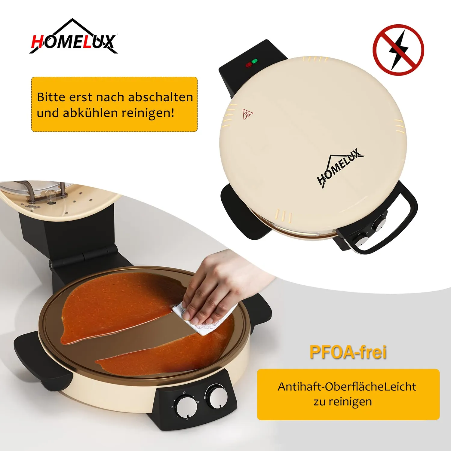 HOMELUX Pizzaofen 2800W Elektro Steinofen 40cm 400°C