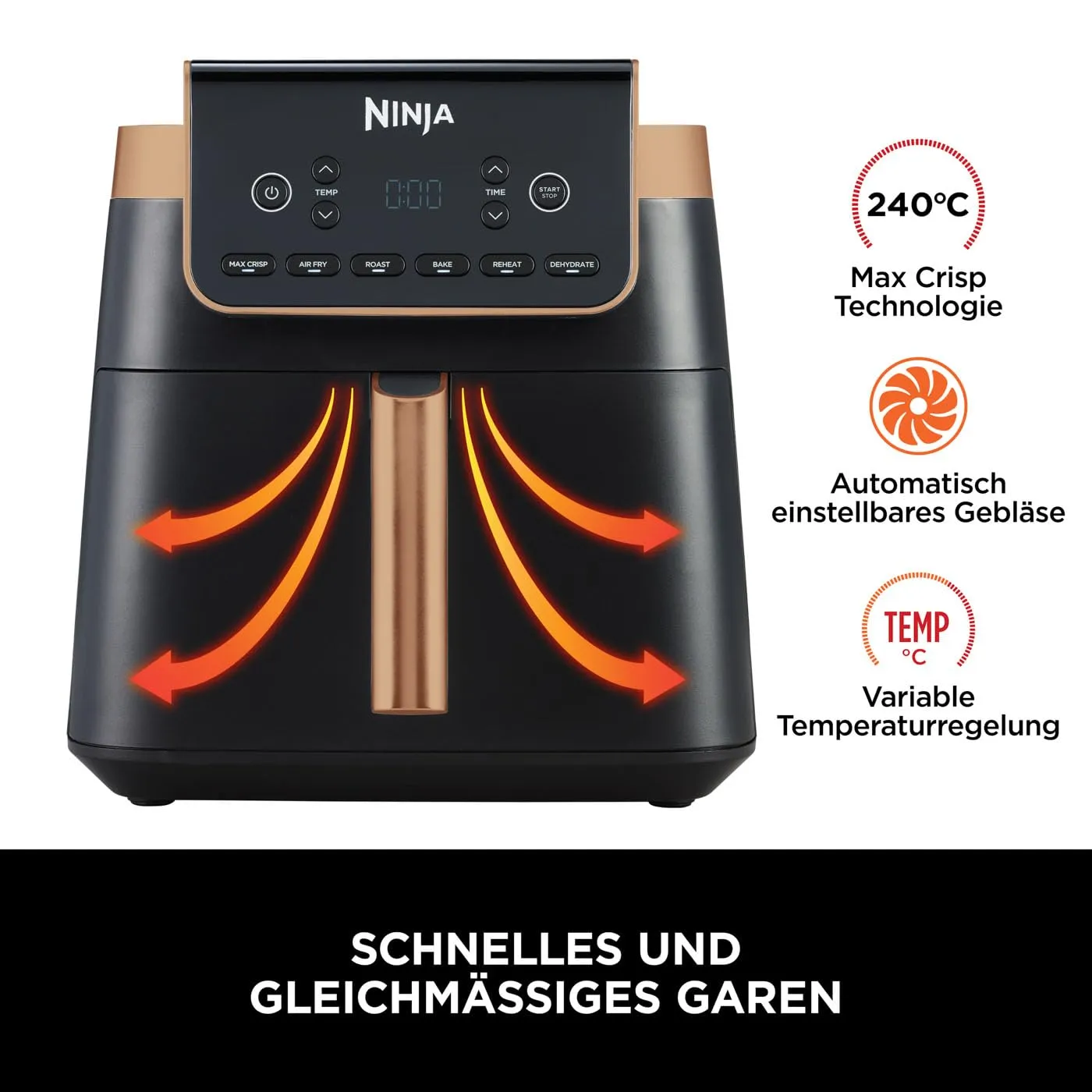 Ninja MAX PRO Heißluftfritteuse 6,2L schwarz-kupfer