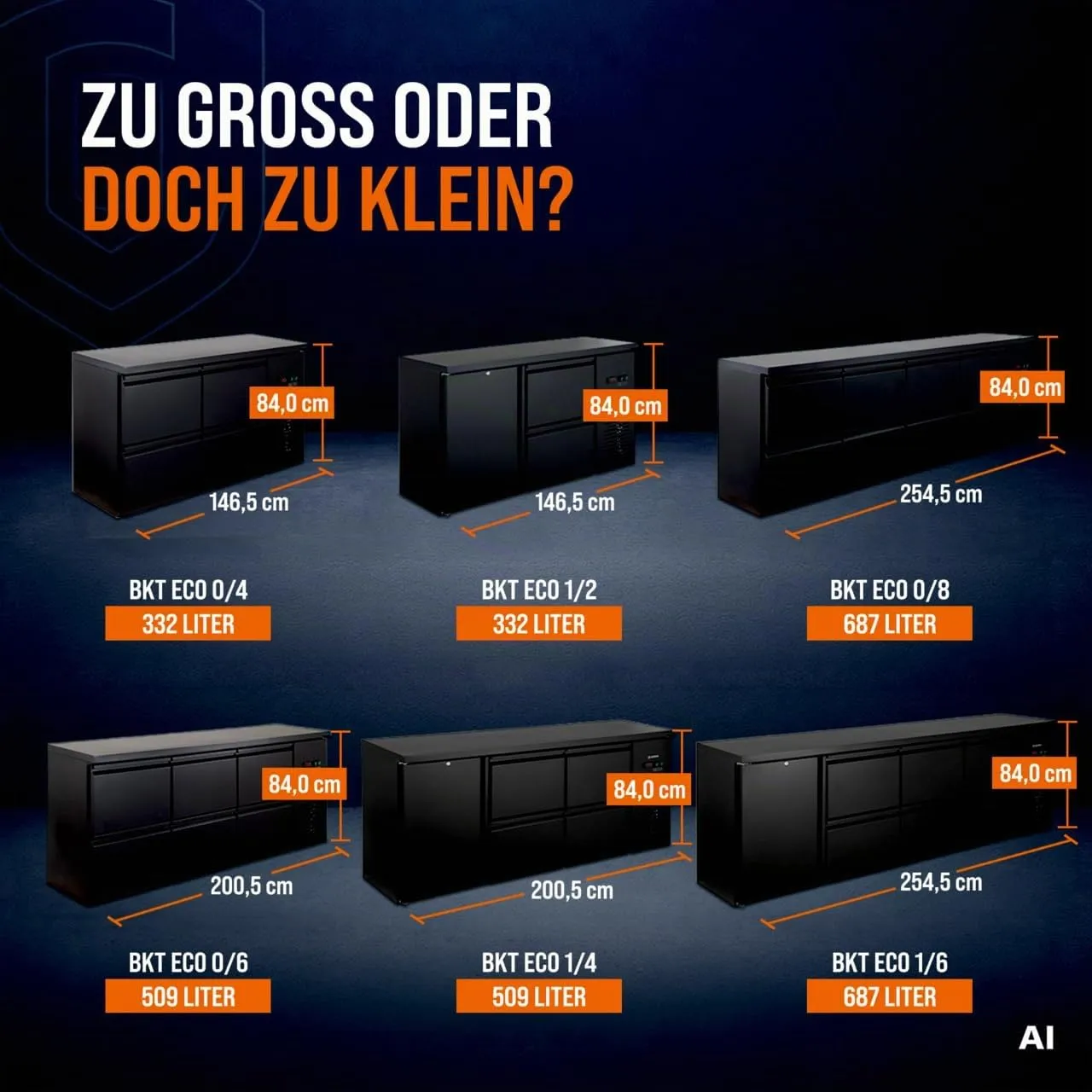GastroHero BKT-ECO0/4 Barkühltisch 332L schwarz 4 Schubladen