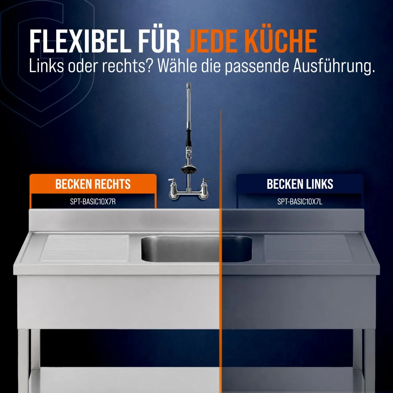 GastroHero SPT-BASIC10X7R Spültisch 100x70 cm Becken rechts