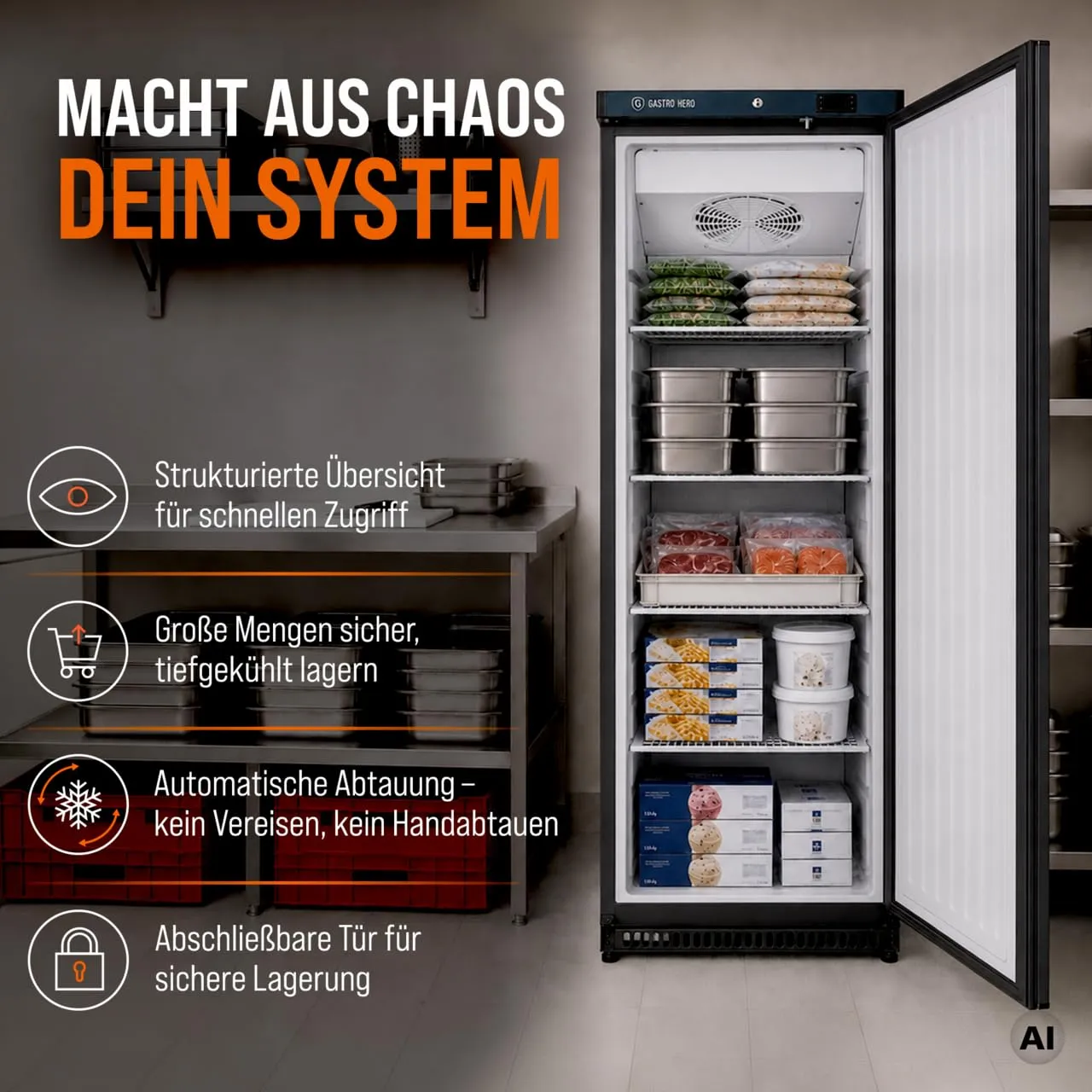 GastroHero LTSE400B Lagertiefkühlschrank 336 L schwarz -23°C