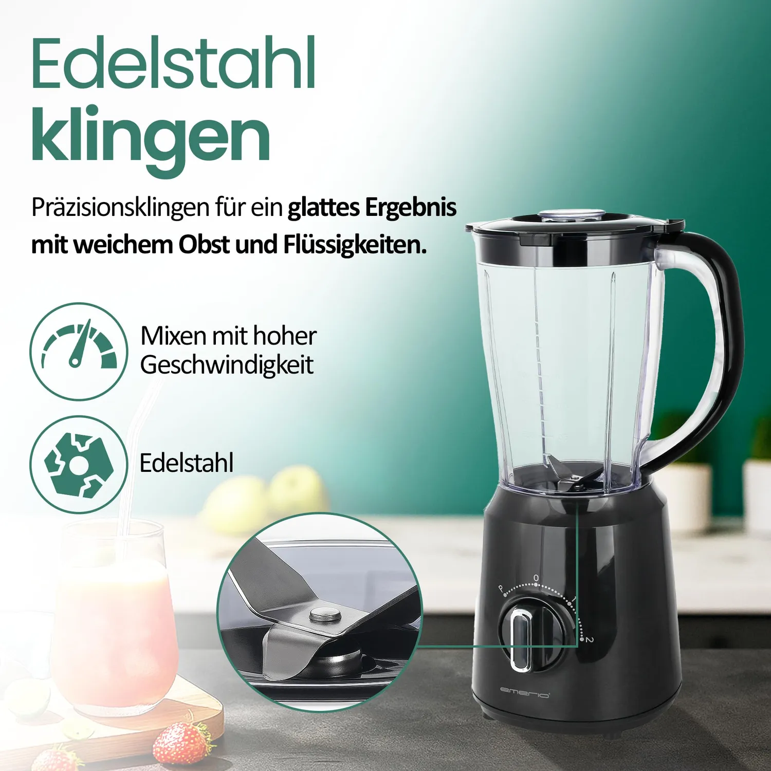 Emerio BL-124816.8 Standmixer 1,5 Liter Schwarz