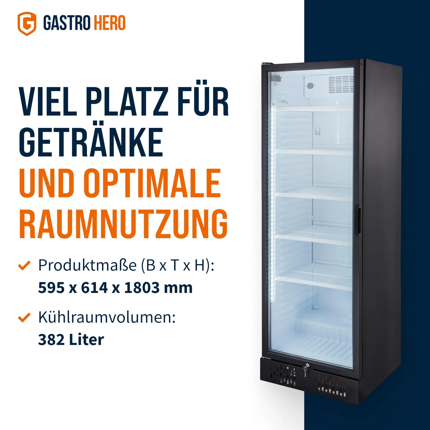 GastroHero Profi 382 Getränkekühlschrank 382 L schwarz