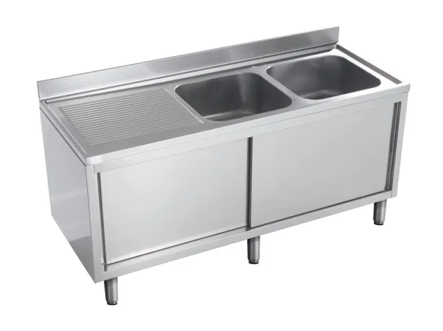 GastroHero Eco 16x7 Spülschrank 2 Becken rechts Edelstahl