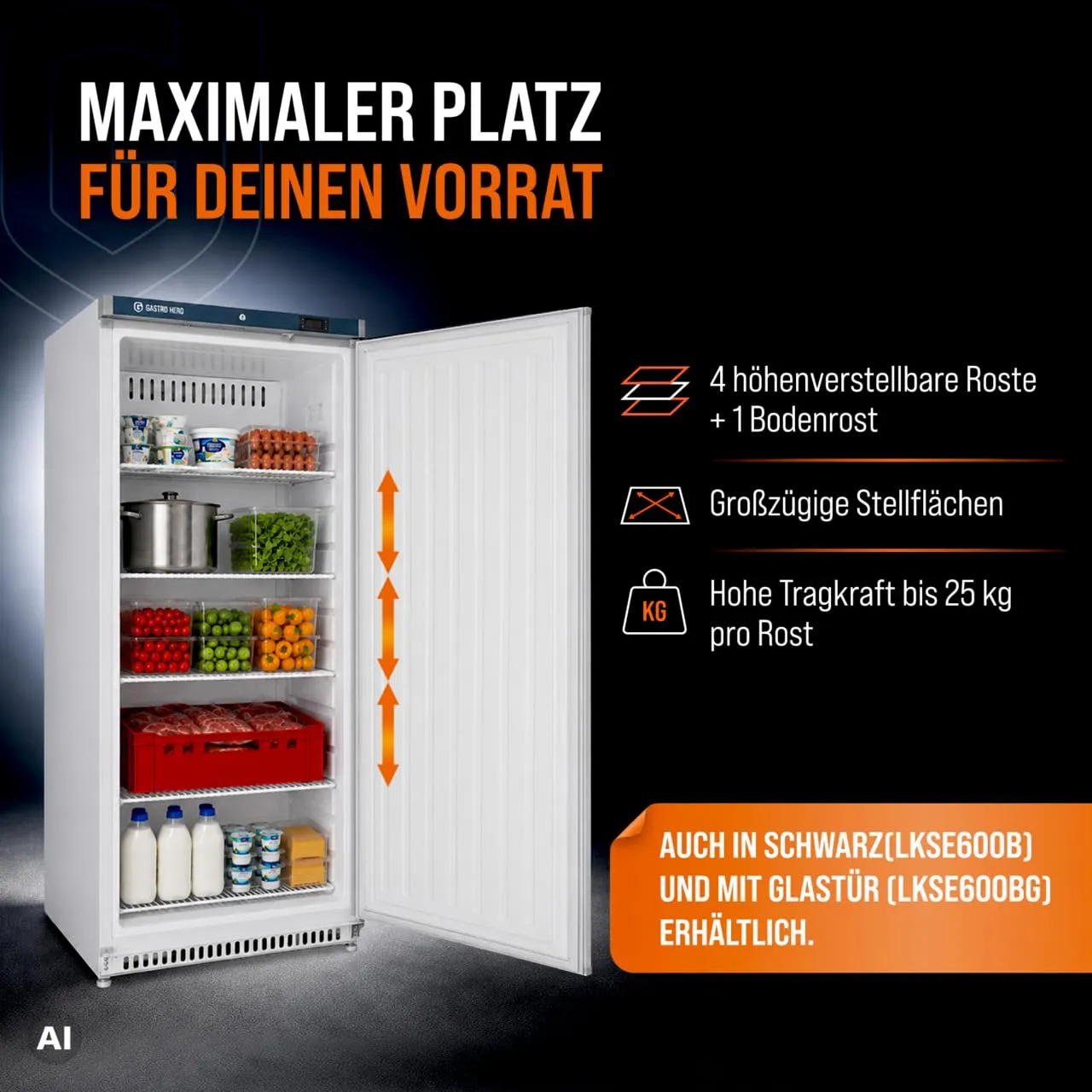 GastroHero LKSE600 Lagerkühlschrank 562 L Weiß 0-8 °C