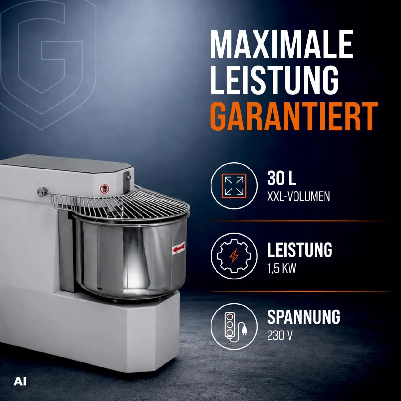 GastroHero AT30-F Teigknetmaschine 30 L 12 kg Edelstahl