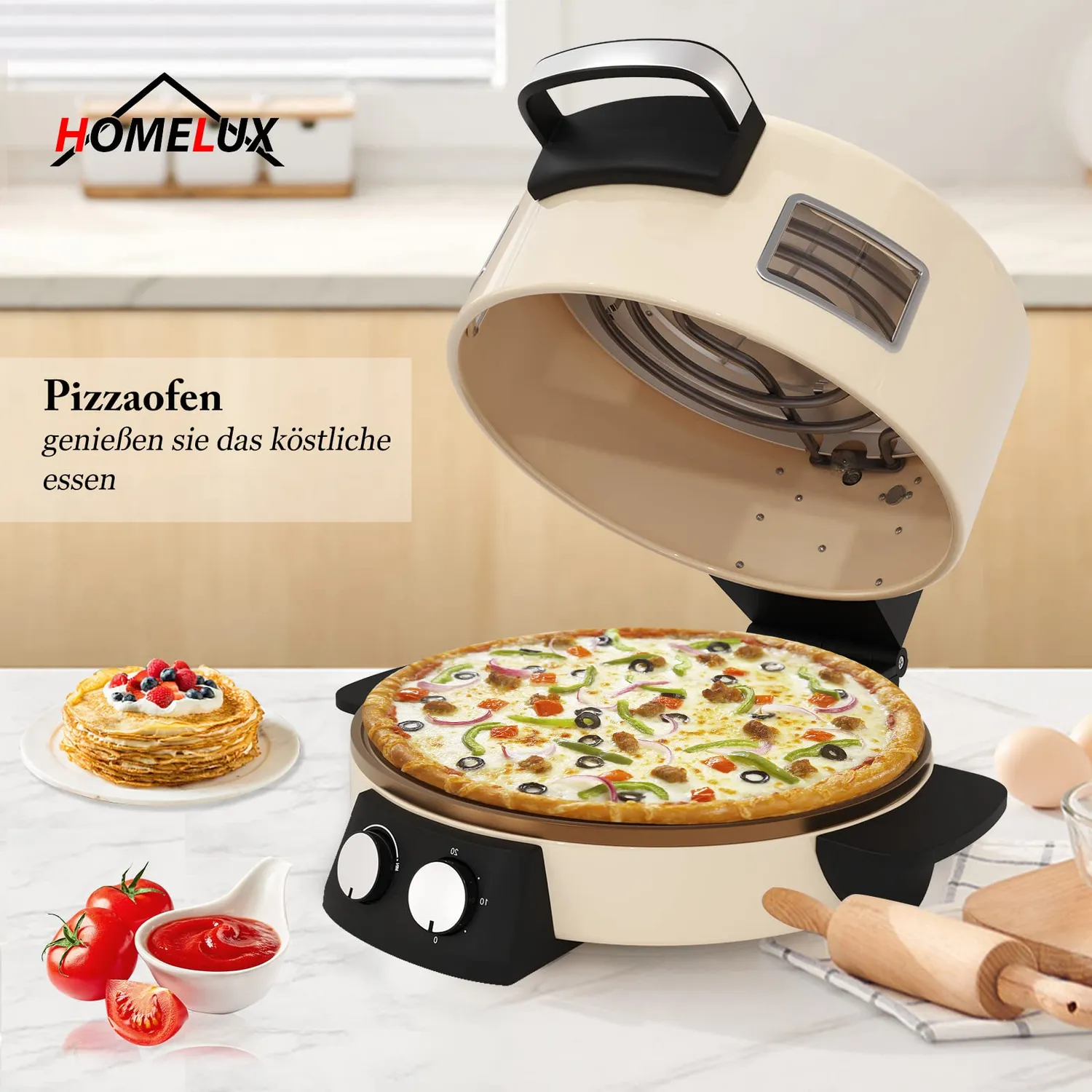 HOMELUX Pizzaofen 2800W Elektro Steinofen 40cm 400°C