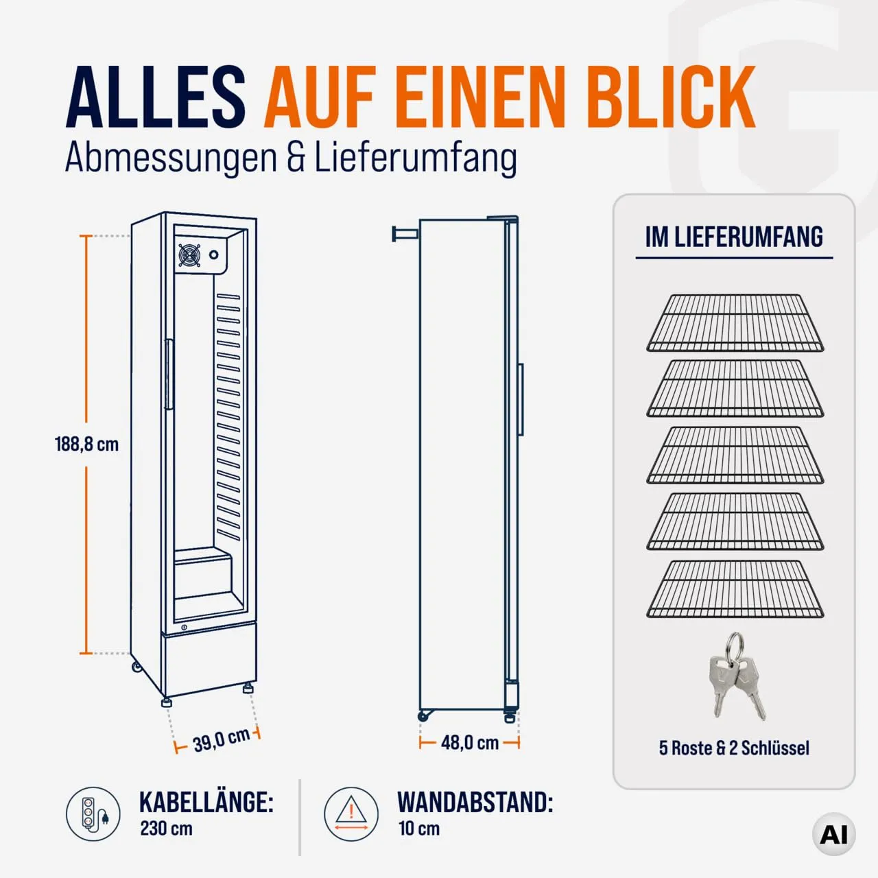 GastroHero GKS-160 Getränkekühlschrank 160L Schwarz Glastür
