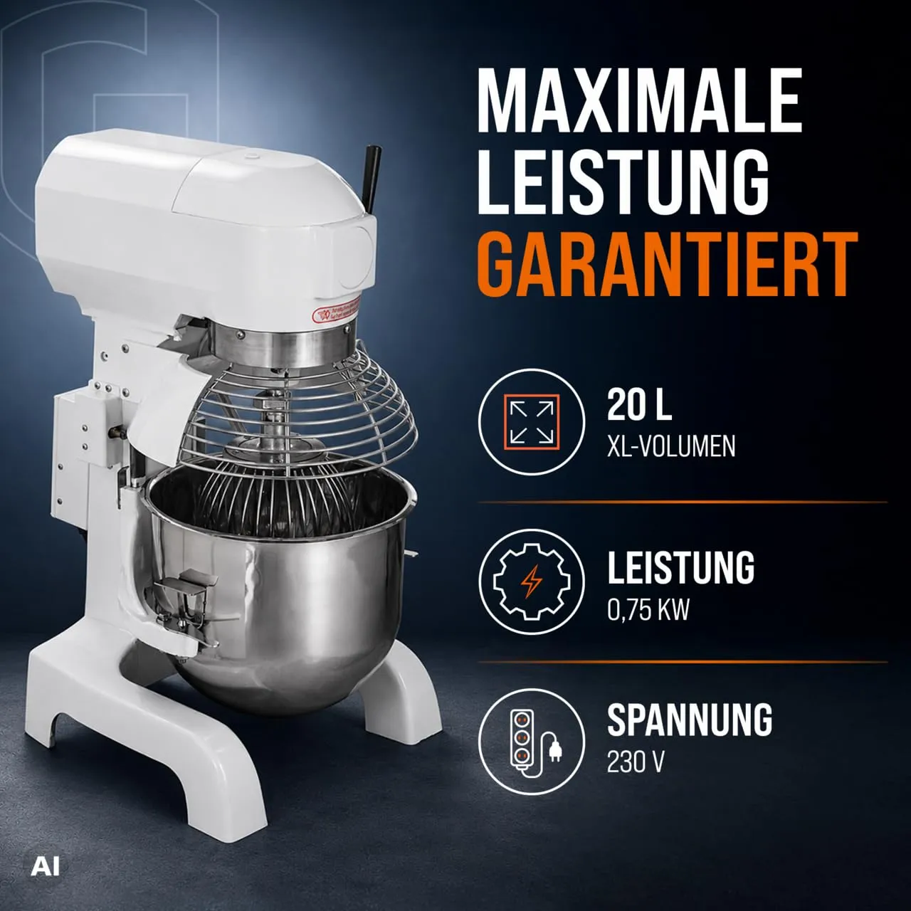 GastroHero Planetenrührwerk 20L Teigknetmaschine 0,75 kW