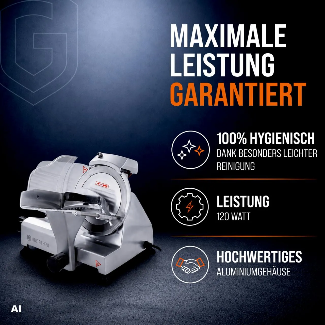 GastroHero ASM195 Aufschnittmaschine 195mm Aluminium