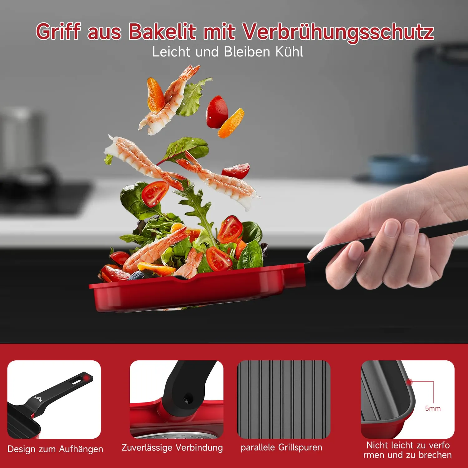 HOMELUX Grillpfanne 14cm Induktion Antihaft mit Ausguss
