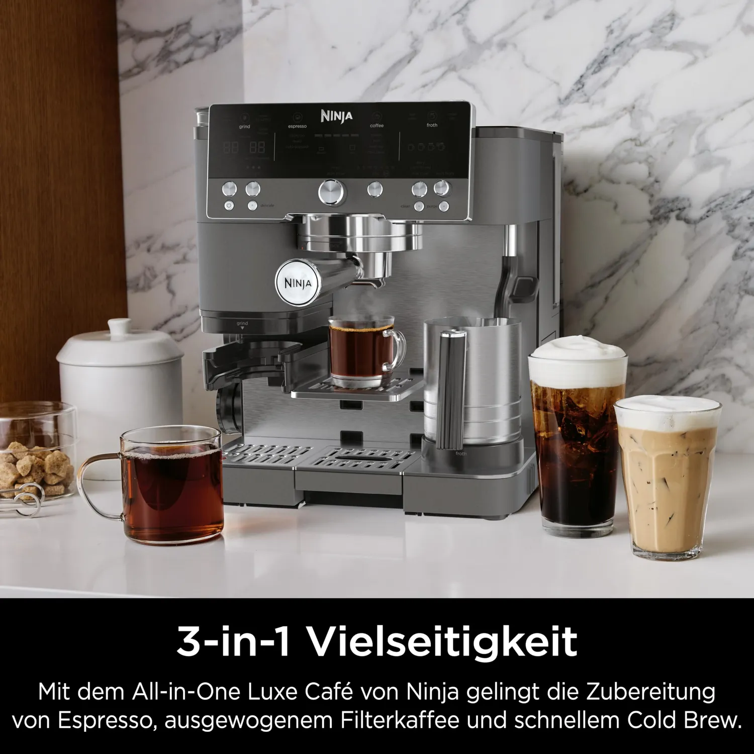 Ninja Luxe Premier 3-in-1 Espressomaschine Grau-Metall Mahlwerk