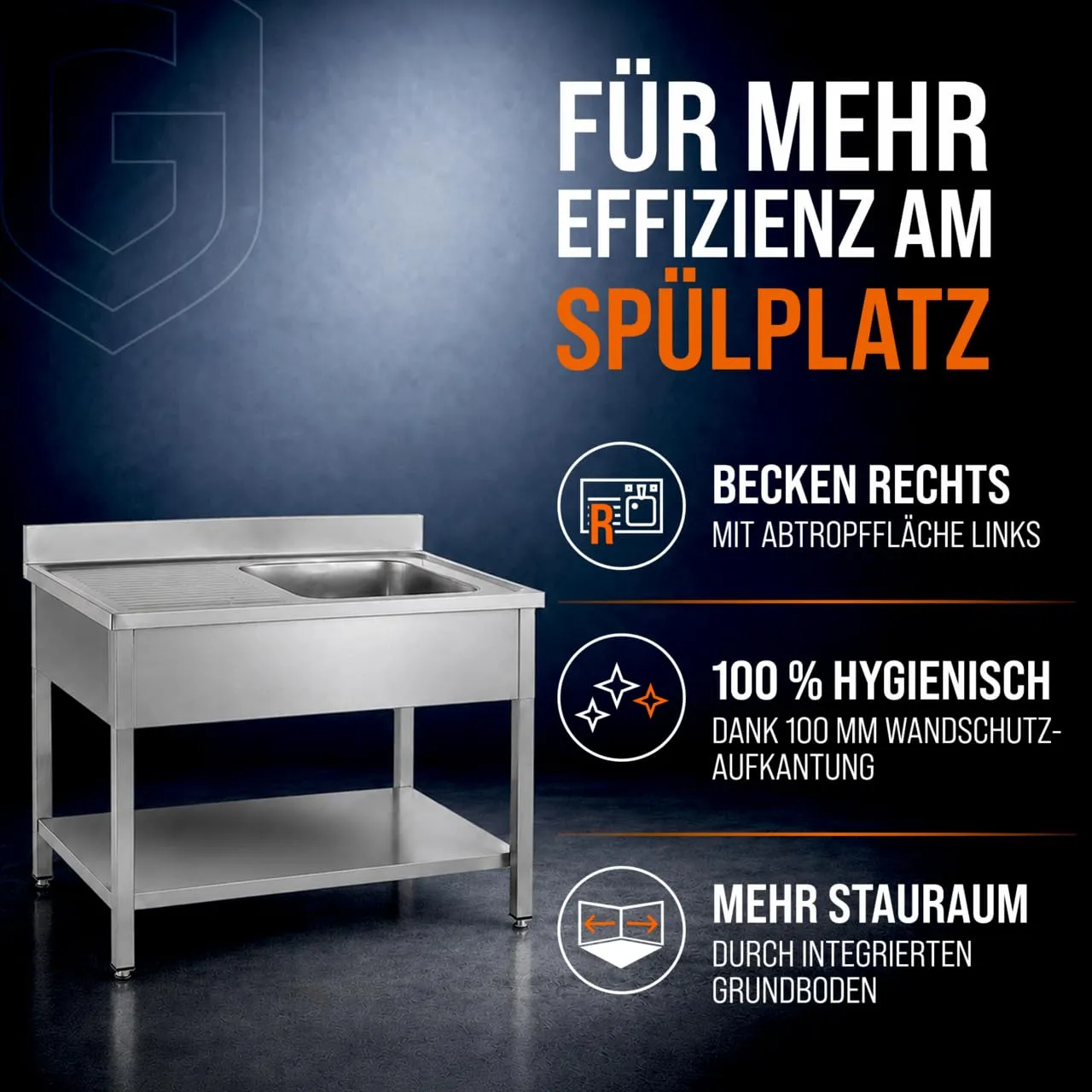 GastroHero SPT-BASIC10X7R Spültisch 100x70 cm Becken rechts