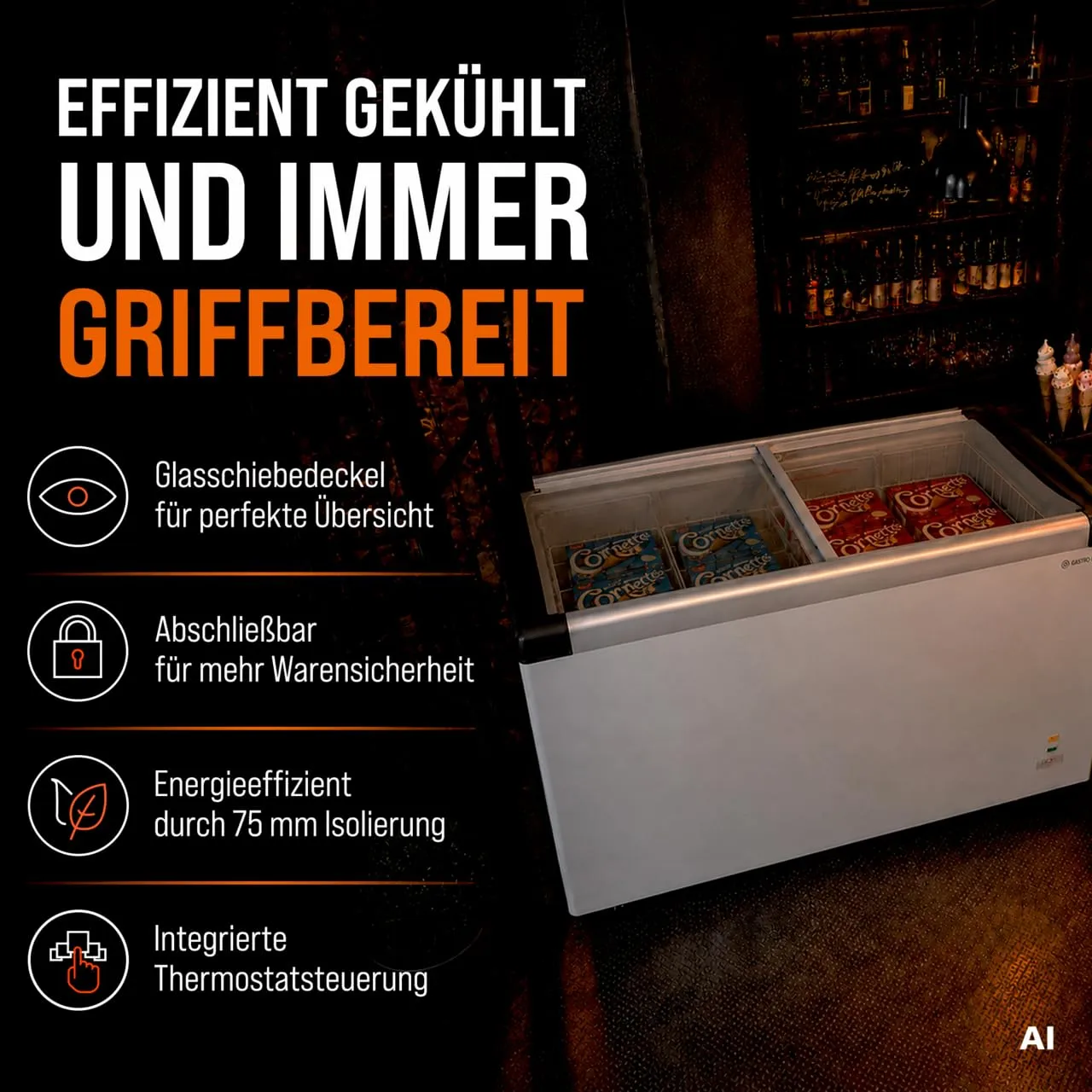 GastroHero ECO 450 Gefriertruhe 355L Glasdeckel