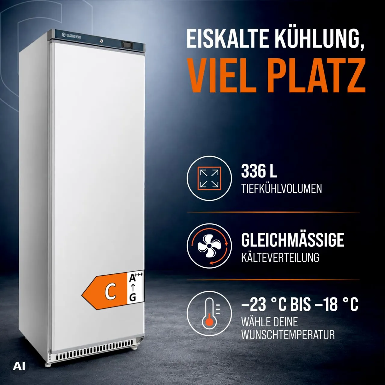 GastroHero LTSE400 Lagertiefkühlschrank 336 L weiß -23°C