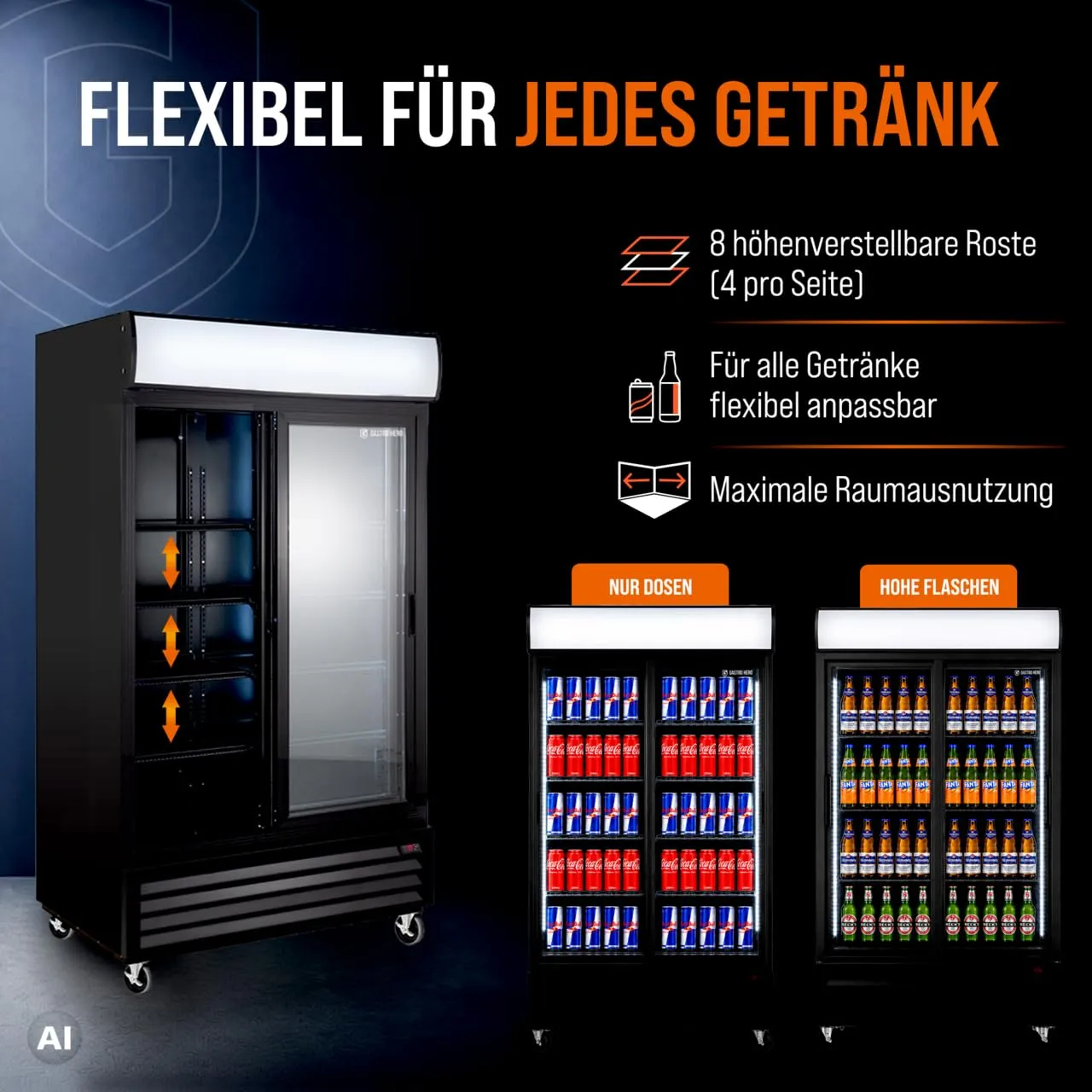 GastroHero SC-630FS Getränkekühlschrank 630 L Schiebetüren