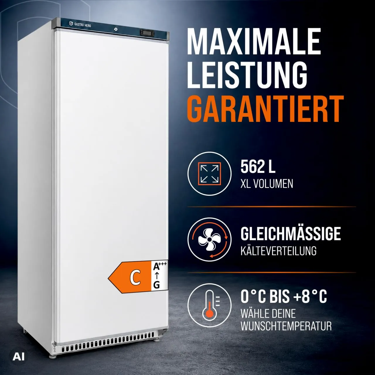 GastroHero LKSE600 Lagerkühlschrank 562 L Weiß 0-8 °C