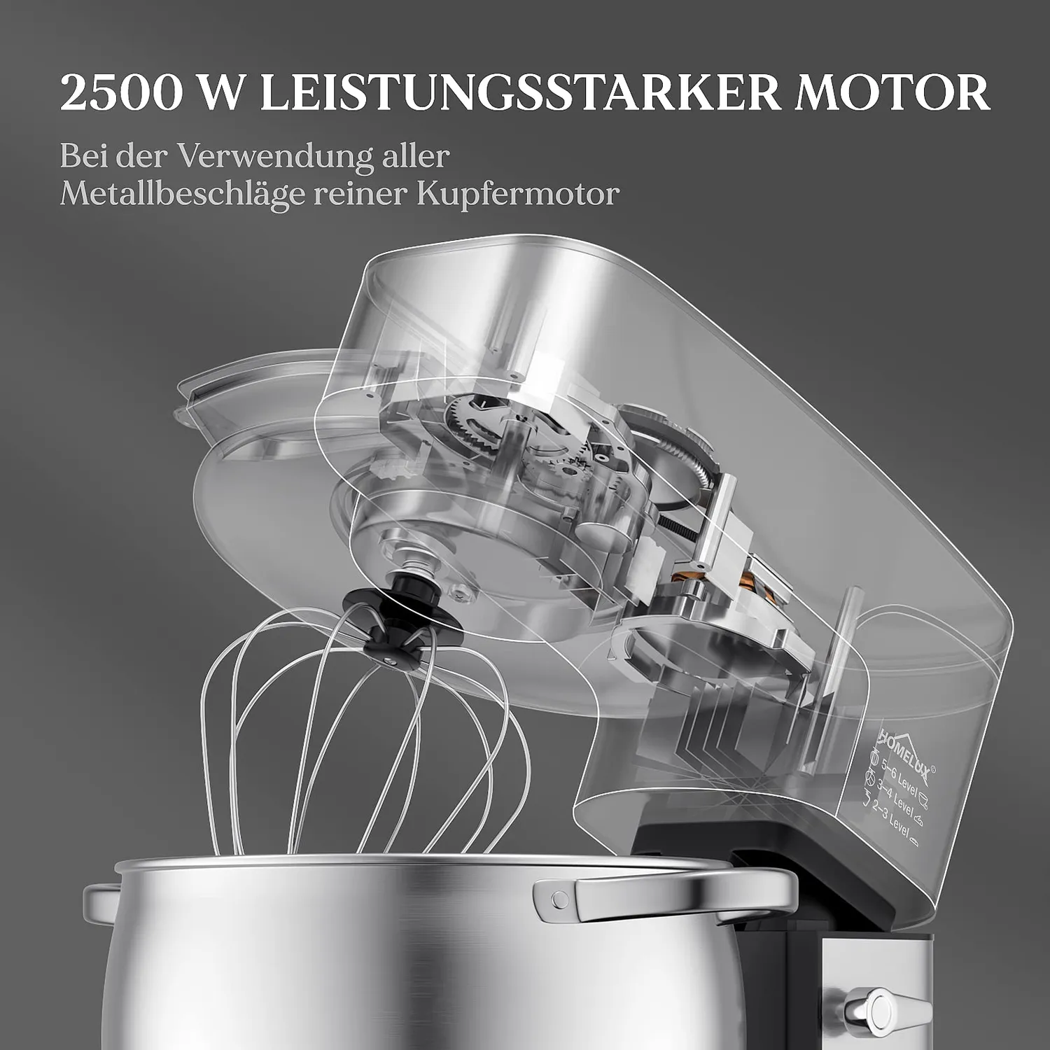 HOMELUX Küchenmaschine 2500W 12 L Edelstahl 6-stufig
