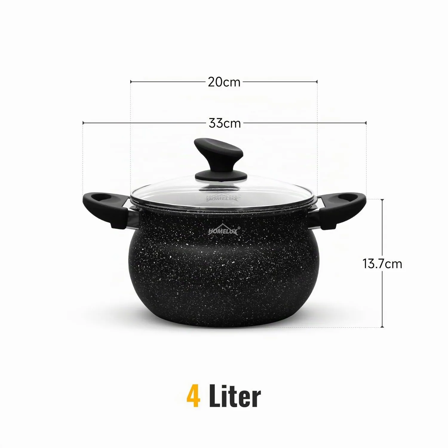 HOMELUX Kochtopf 20cm 4 Liter mit Glasdeckel antihaft