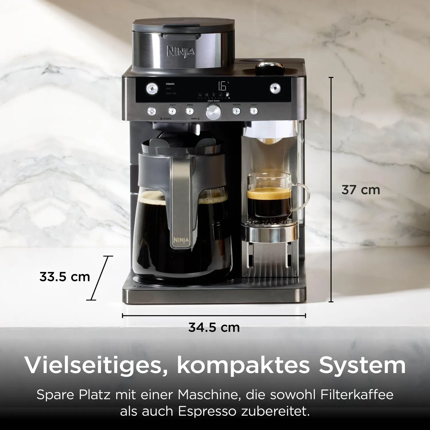 Ninja Prestige 2-in-1 Kaffeemaschine Grau-Metall 1,8 l Milchaufschäumer