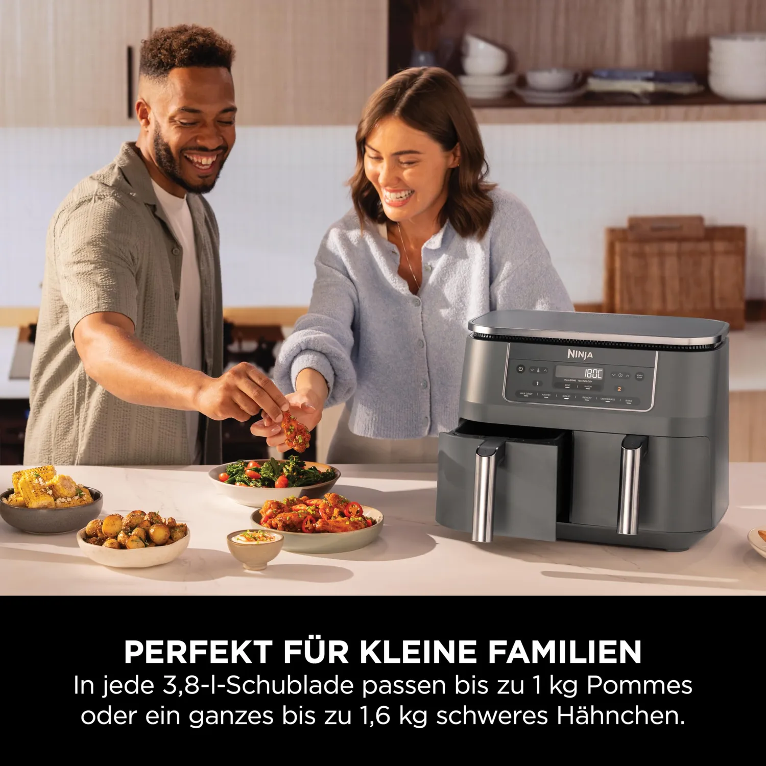 Ninja Dual Zone Heißluftfritteuse 7,6 L Metallic Grau