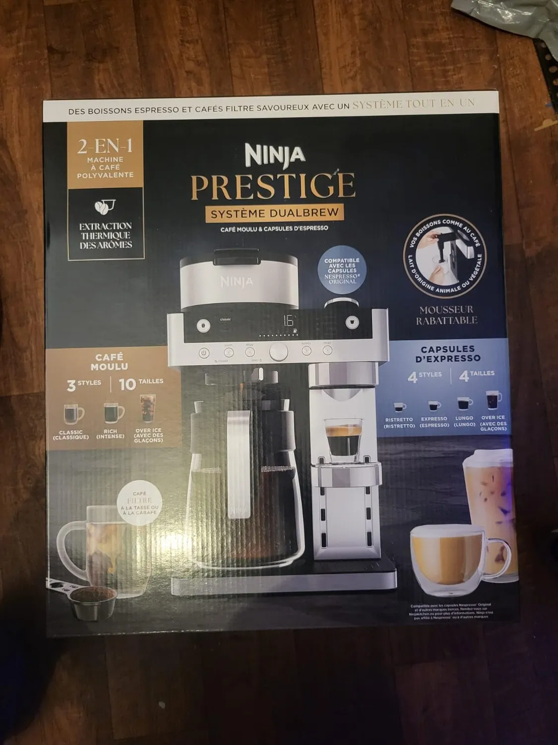 Ninja Prestige 2-in-1 Kaffeemaschine Grau-Metall 1,8 l Milchaufschäumer