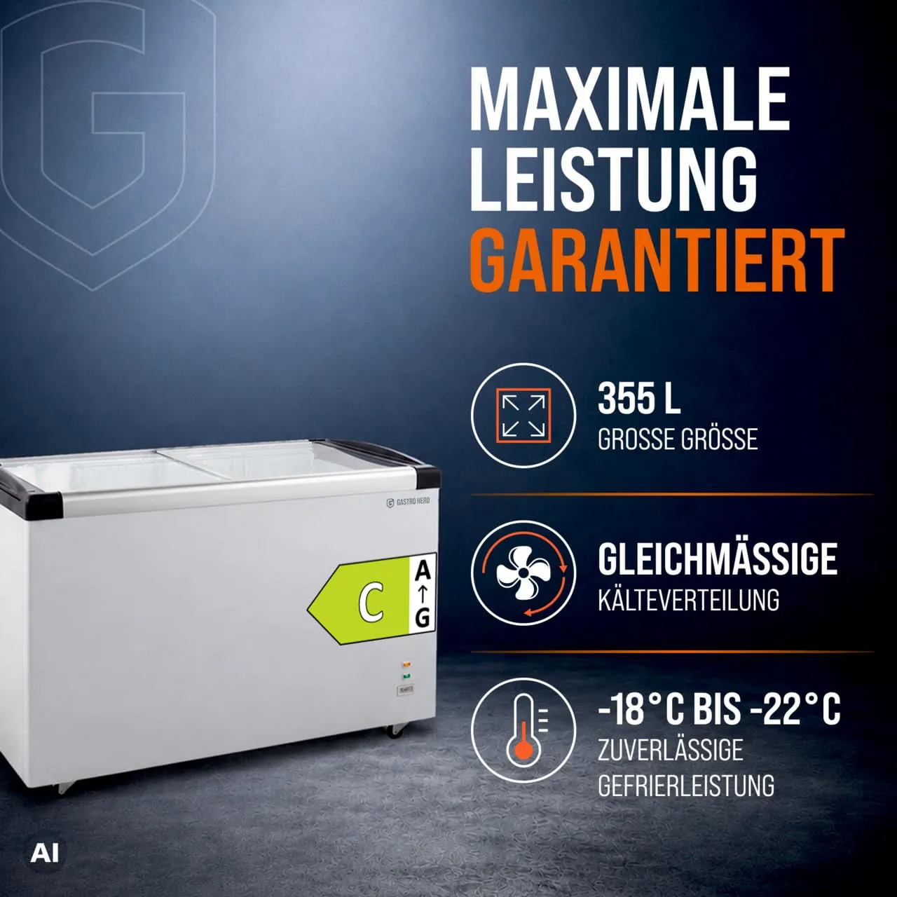 GastroHero ECO 450 Gefriertruhe 355L Glasdeckel