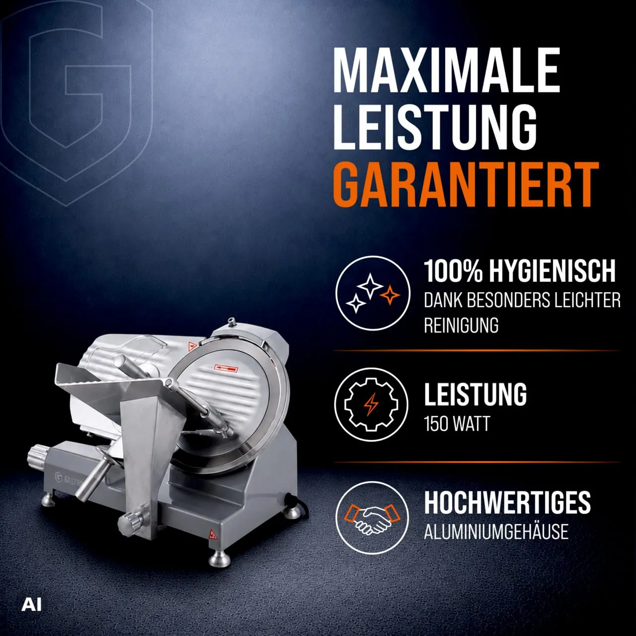 GastroHero ASM250 Aufschnittmaschine 250 mm Aluminium