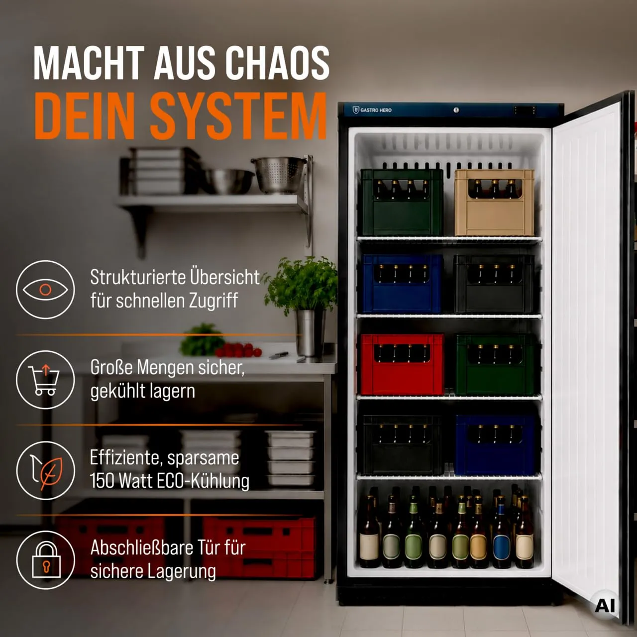 GastroHero ECO LKSE600BA Bierkastenkühlschrank 562 L schwarz