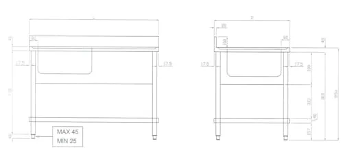 GastroHero Spülzentrum 120x70 Spültisch 1 Becken rechts Edelstahl