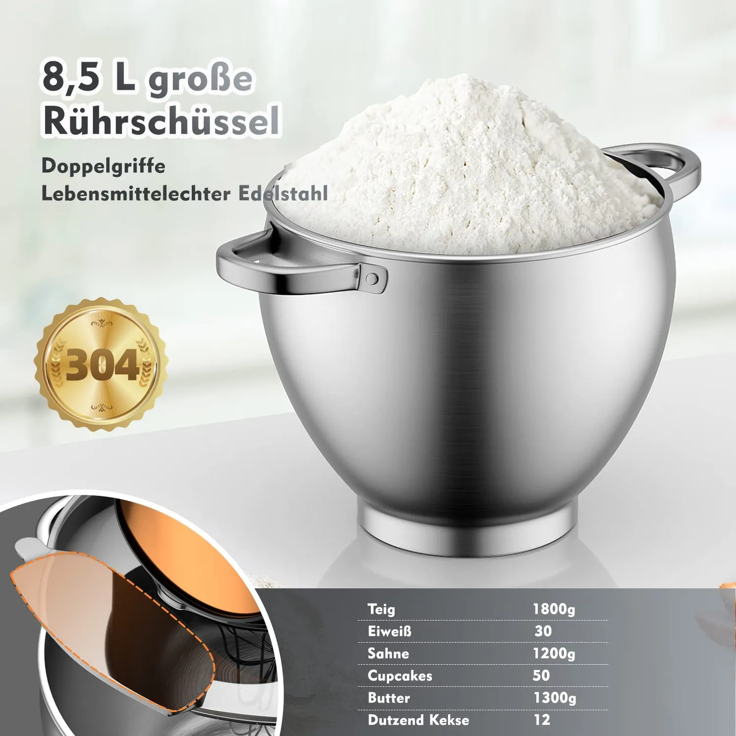 HOMELUX Küchenmaschine 626 Black 8,5L 2000W 6-stufig