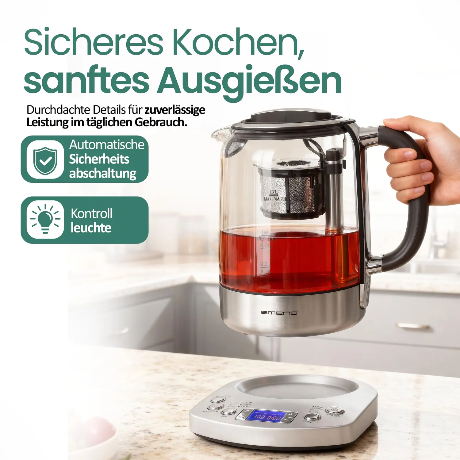 Emerio WK-122248 Teekocher Glas 1,7L Automatik
