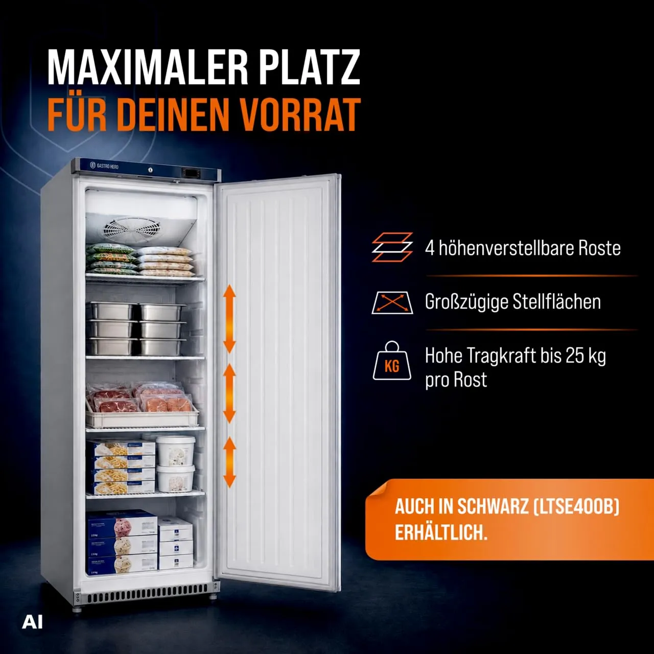 GastroHero LTSE400 Lagertiefkühlschrank 336 L weiß -23°C