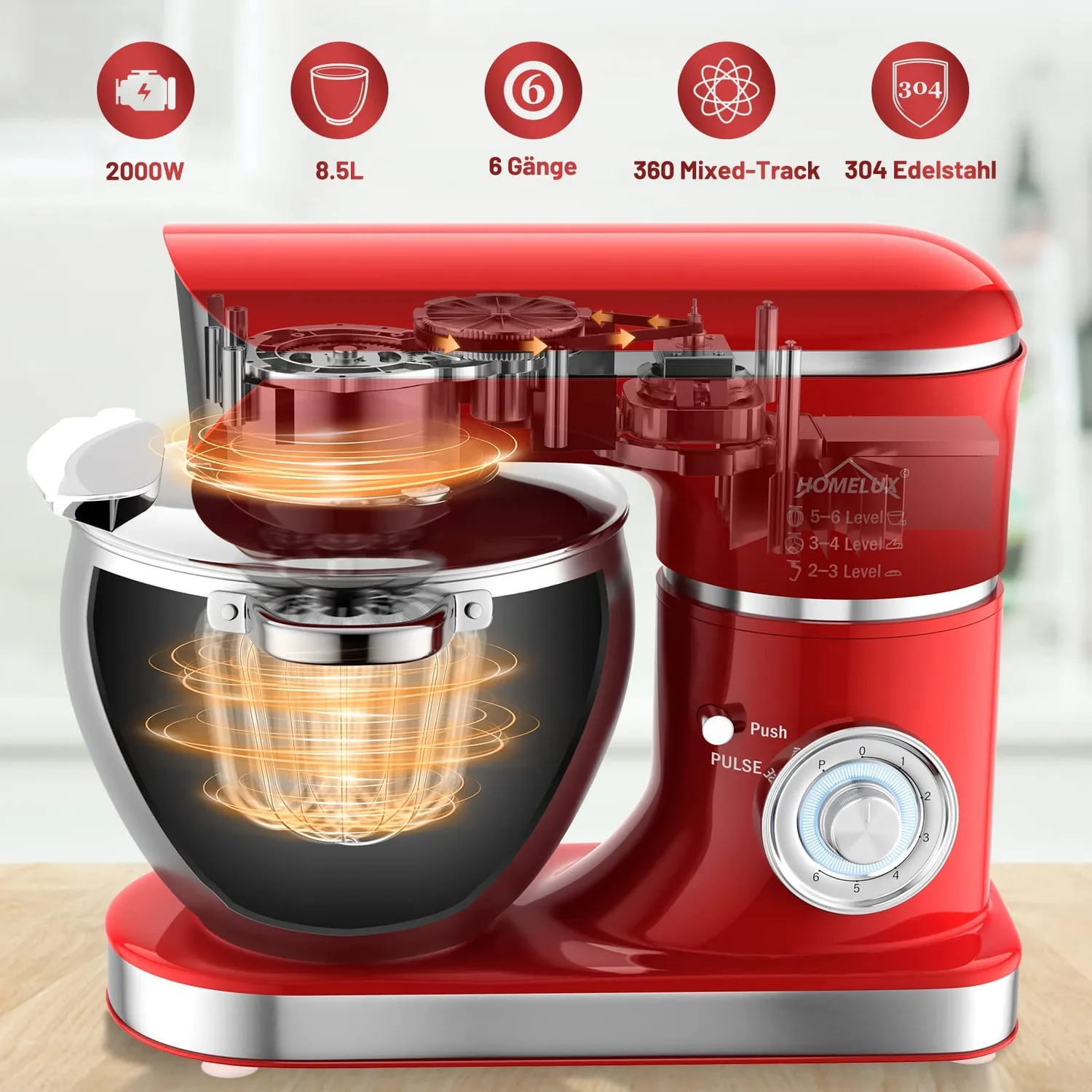 Homelux 626 Red Küchenmaschine 8,5 L 2000 W