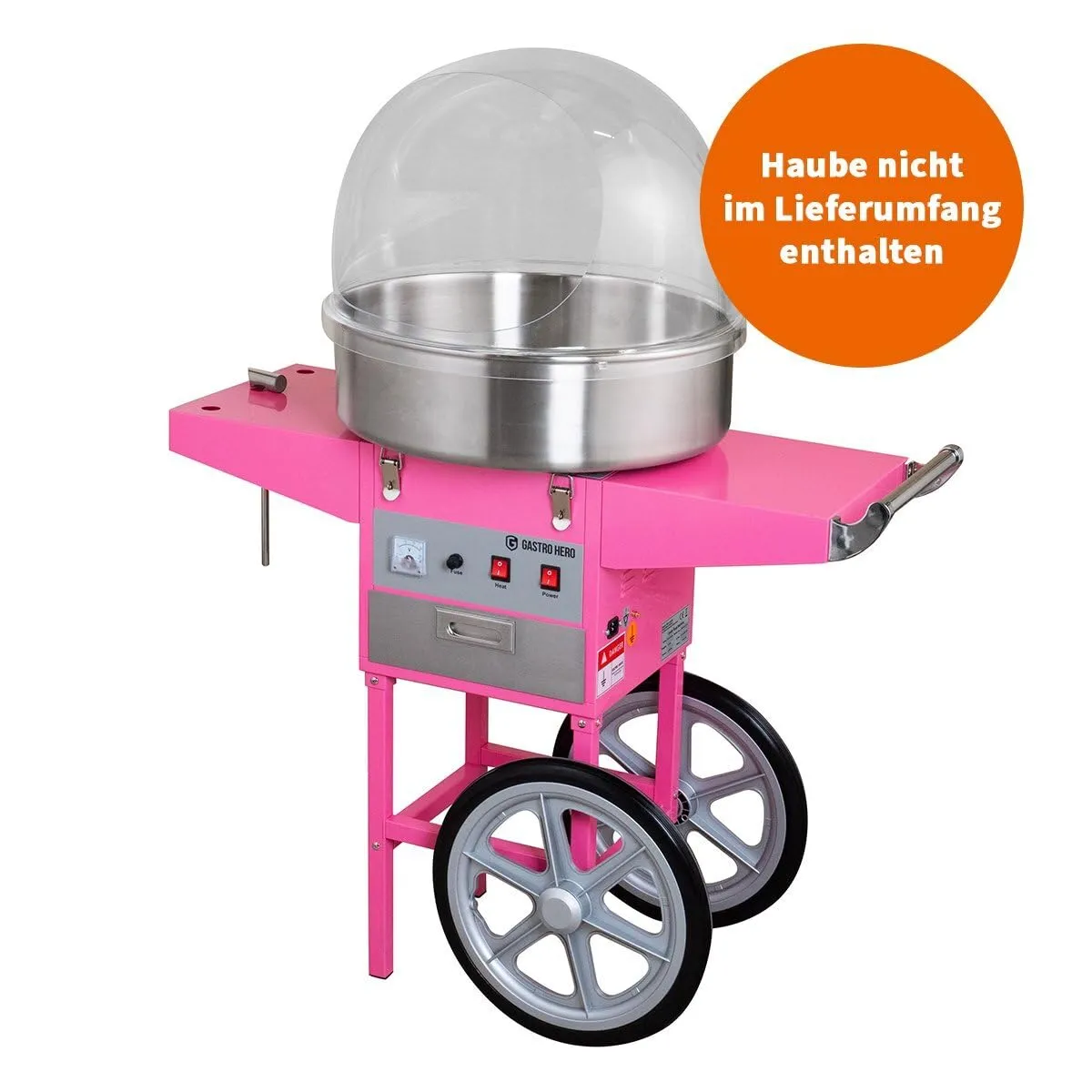 GastroHero Zuckerwattemaschine mit Wagen 1080 W Edelstahl
